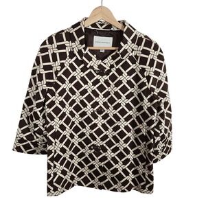 Banana Republic Jacket Brown Cream Lattice 3/4 Sleeve Cotton Small‎ Button Up